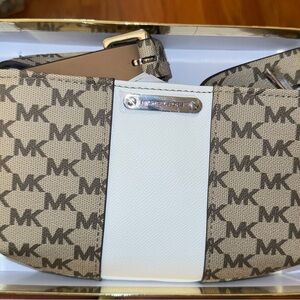 Michael Kors White & Brown Logo Belt Bag